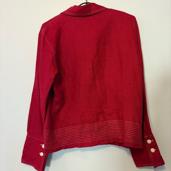 Vintage French-Made 100% Linen Red Button-Up Jacket – Size T.3 (M) - Picture 5 of 6
